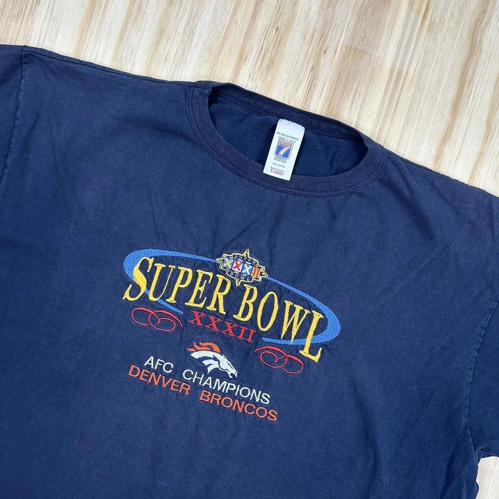 Super Bowl XXXII Champions Denver Broncos T Shirt Sz XL Logo 7 1999‎ VTG